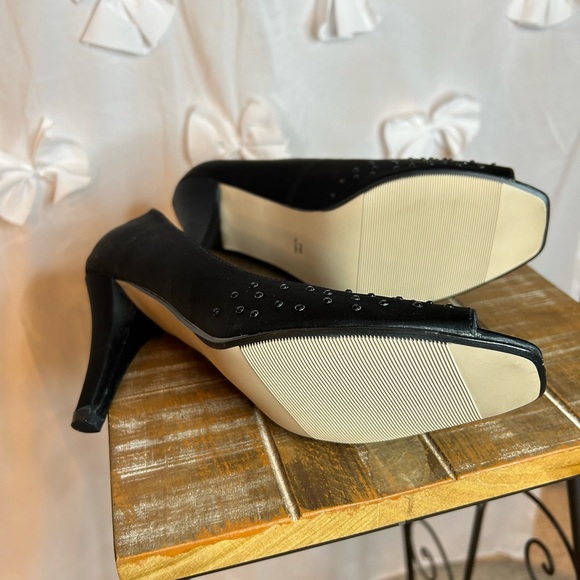 Nygard Collection Reanna Black Open Toe Shoe With Black Gem Stones - Picture 5 of 5